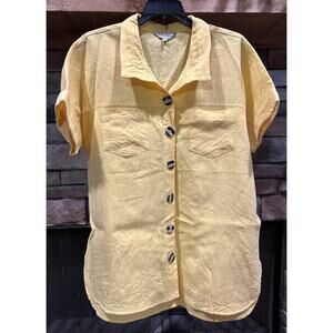 Women’s JOHN MARK Yellow Big Buttons Short Sleeve Shirt Size L *D1